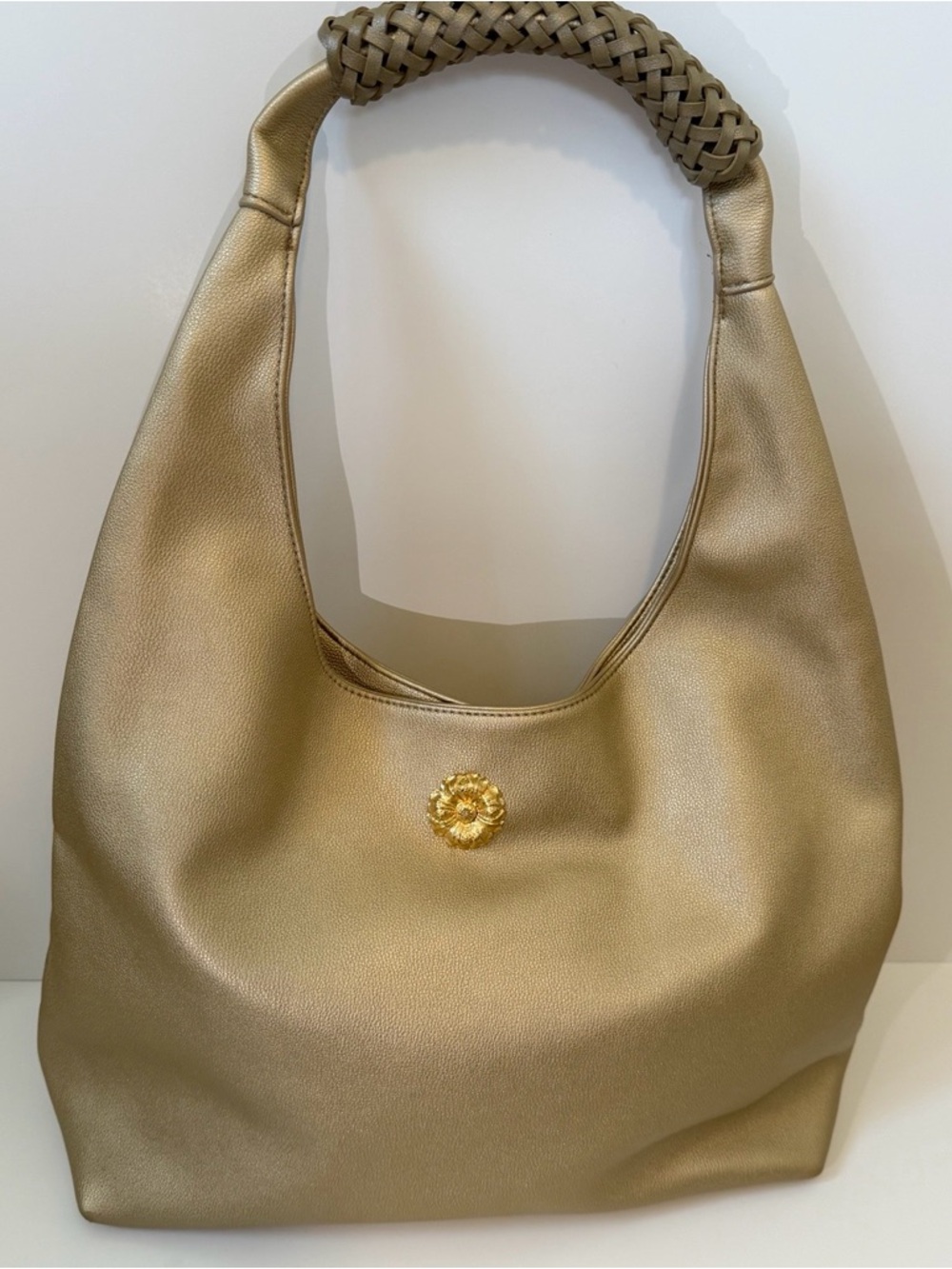 Gold Metallic Hobo Shoulder Bag Braided Handle Slouchy Purse